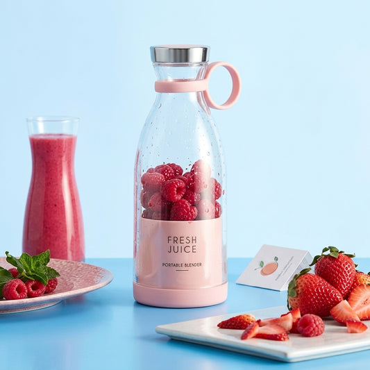 Electric Portable Mini Juicer Blender – USB Rechargeable, 4-Blade Smoothie Bottle