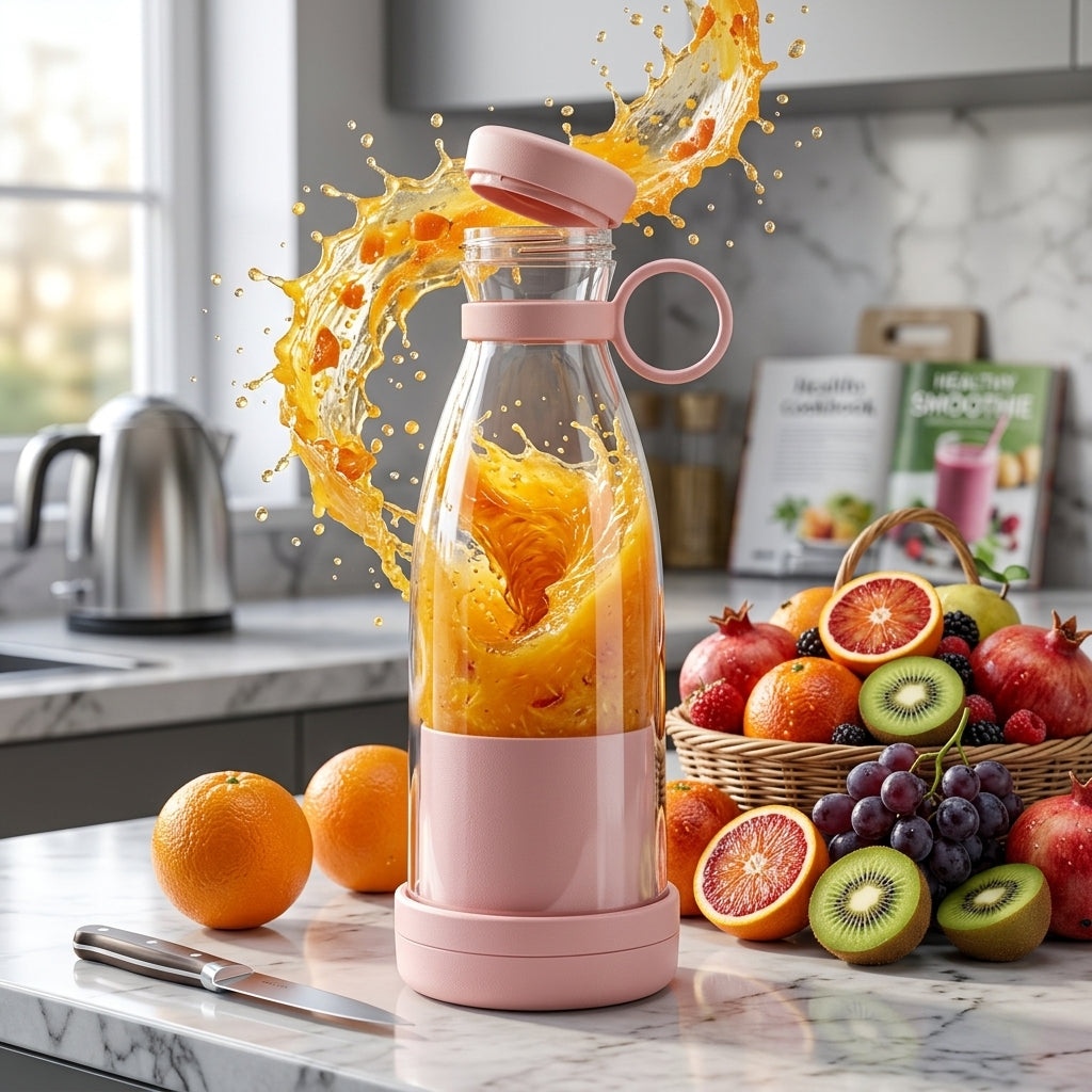 Electric Portable Mini Juicer Blender – USB Rechargeable, 4-Blade Smoothie Bottle