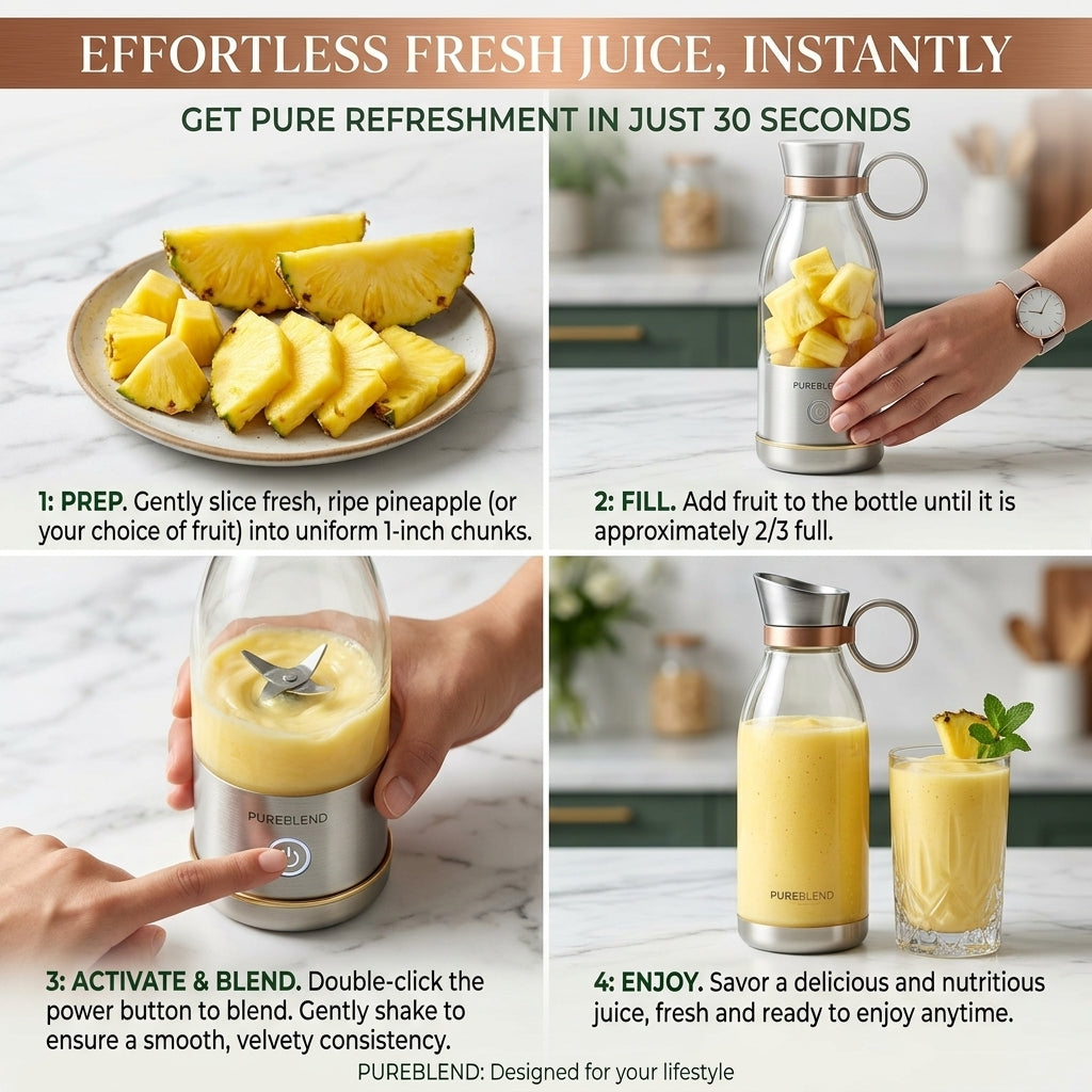 Electric Portable Mini Juicer Blender – USB Rechargeable, 4-Blade Smoothie Bottle