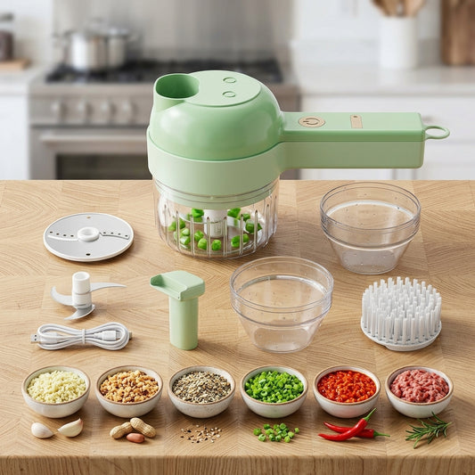4-in-1 Portable Electric Vegetable Chopper & Food Processor – Wireless, USB Rechargeable