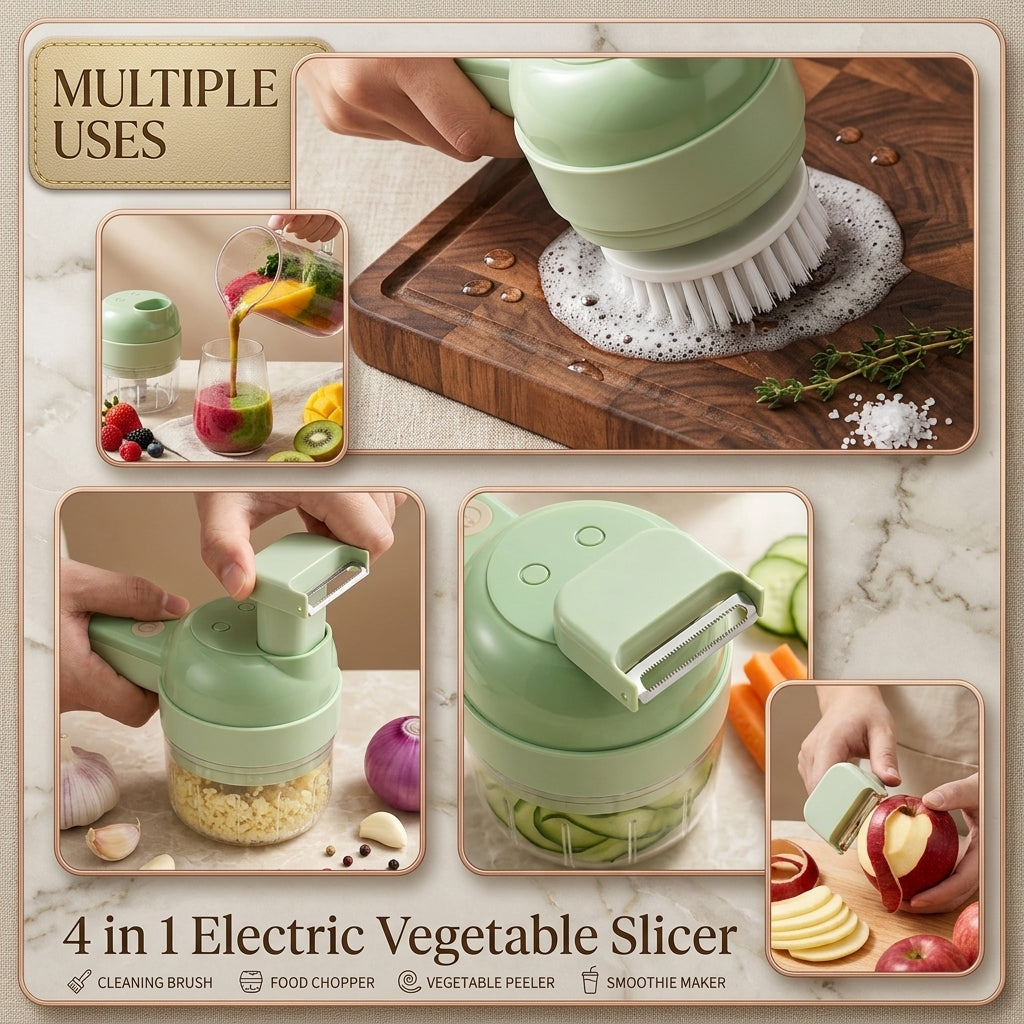 4-in-1 Portable Electric Vegetable Chopper & Food Processor – Wireless, USB Rechargeable