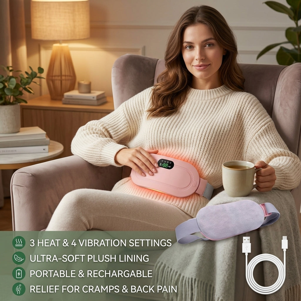 Period Cramp Relief Massager with Heating Pad for Back Pain|Cramp Free- Period Cramp Relief Heater & Massager|Works As Periods Pain Relief|Periods Cramps,Back/Belly Heating Pad